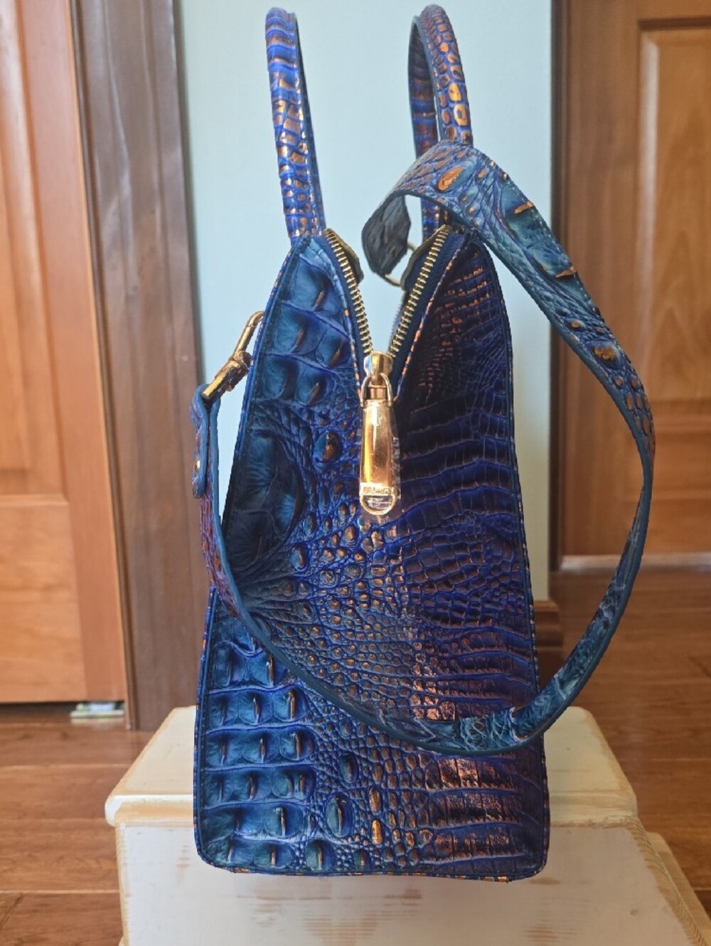 Blue Croc-Embossed Structured Tote Bag - Picture 2 of 10